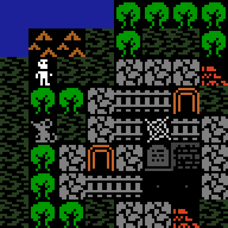 LLM, with version 1’s code, jungle temple, clustered order, 8 by 8 cells.