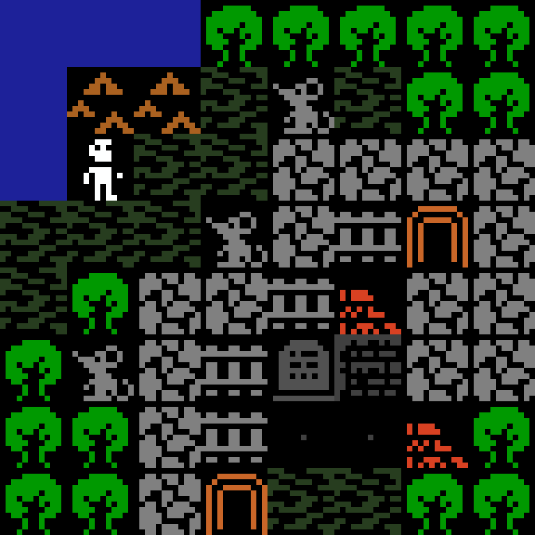 LLM, with version 1’s code, jungle temple, clustered order, 8 by 8 cells.