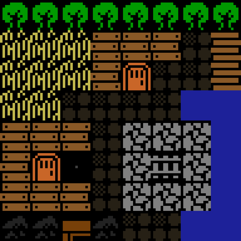 LLM, with version 1’s code, medieval village, frontier order, 8 by 8 cells.