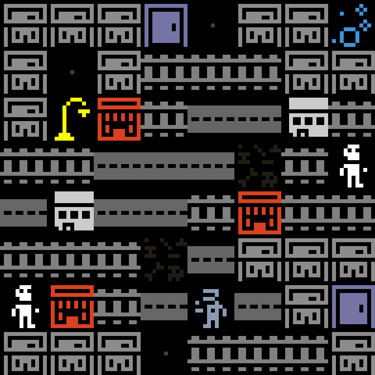 LLM, with version 1’s code, cyberpunk block, branching order, 8 by 8 cells.
