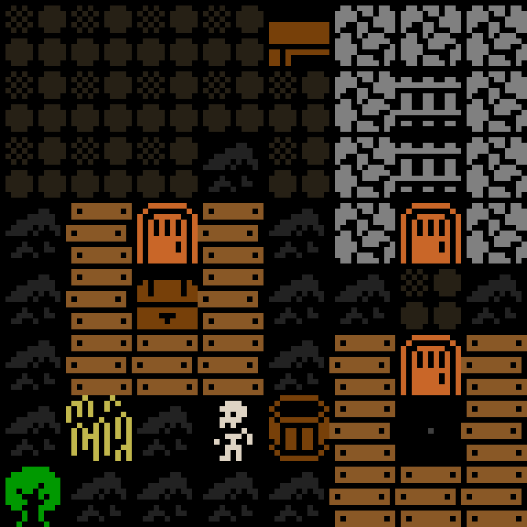 Cell by cell, version 10, medieval village, spiral order, 8 by 8 cells.