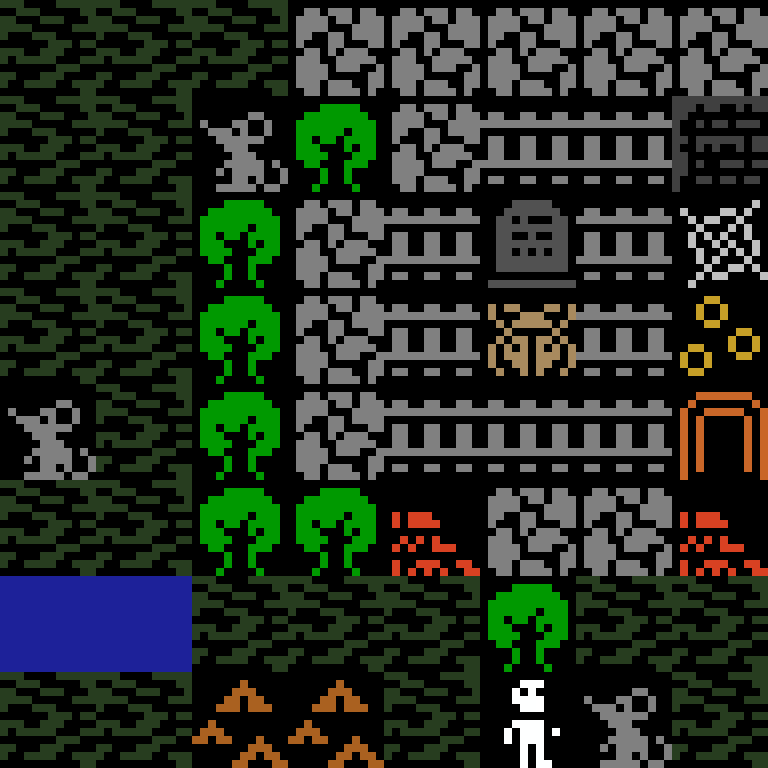 LLM, with version 11’s code, jungle temple, clustered order, 8 by 8 cells.