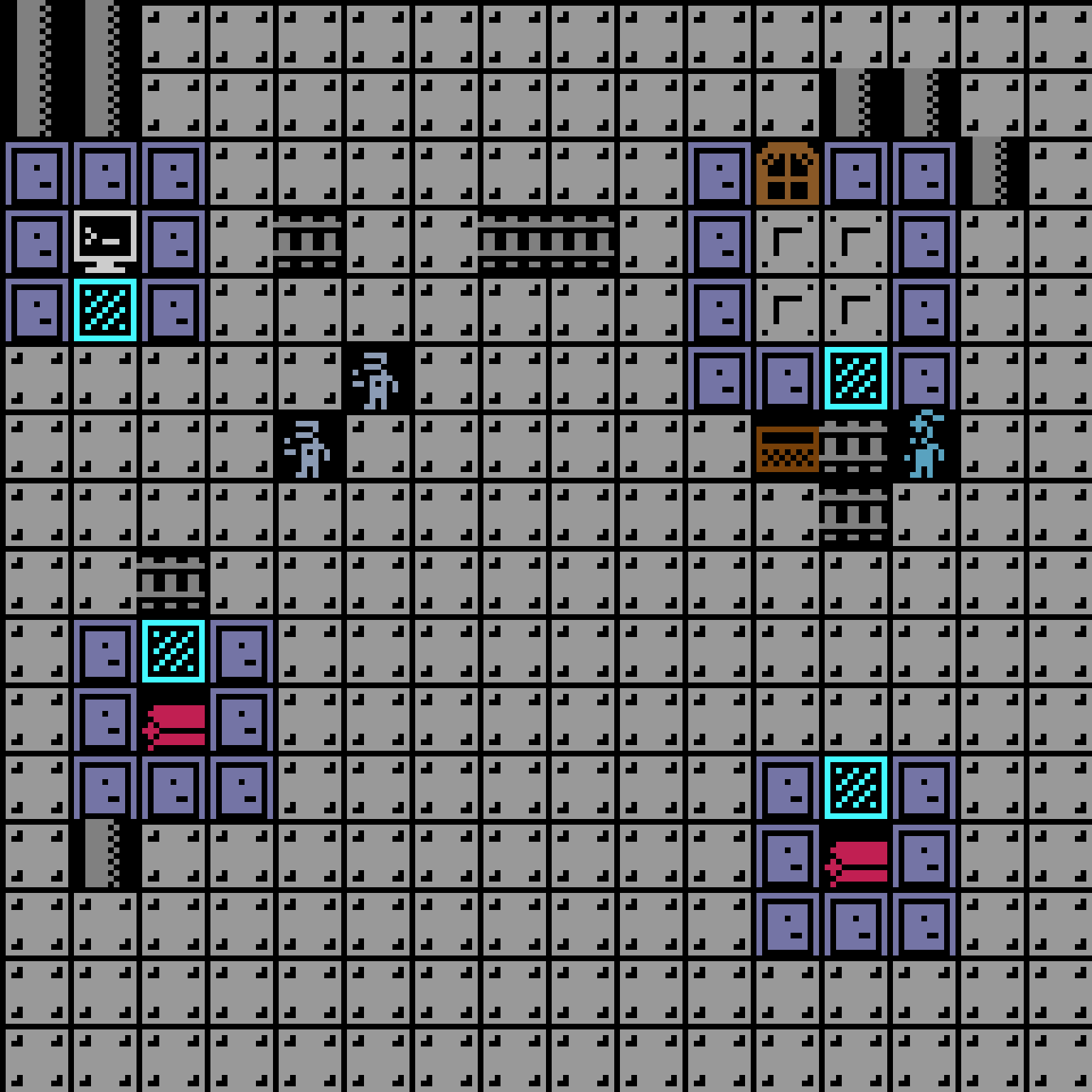 v11 space station: an open deck with sealed sections and short corridor stubs.