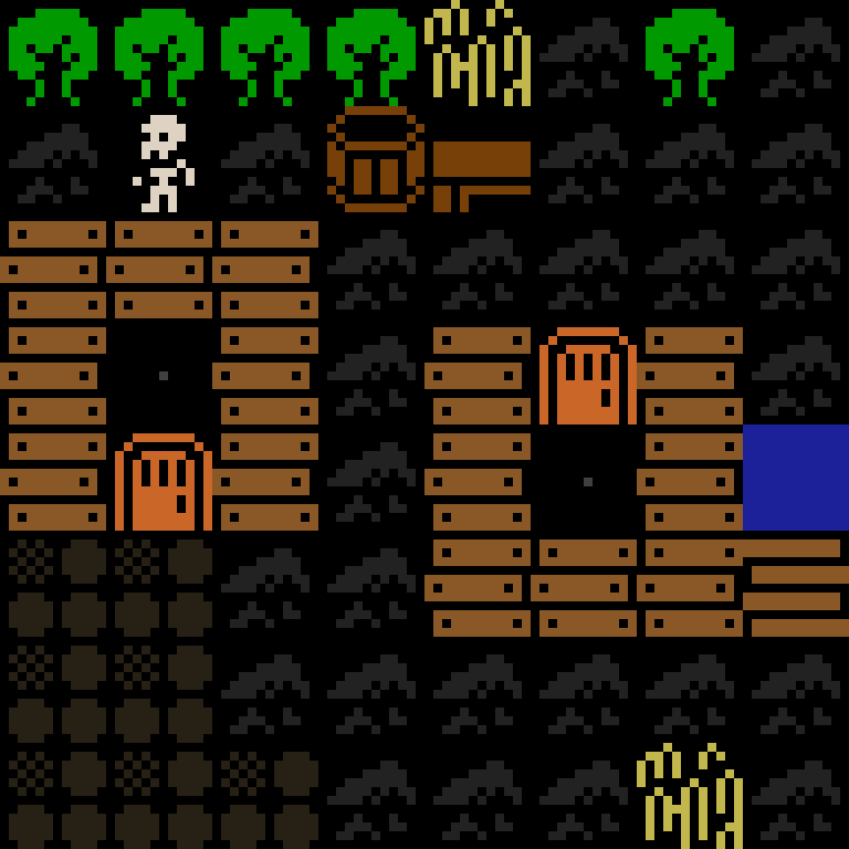 Cell by cell, version 11, medieval village, spiral order, 8 by 8 cells.
