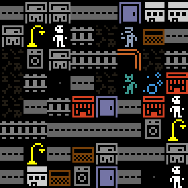 Cell by cell, version 2, cyberpunk block, spiral order, 8 by 8 cells.