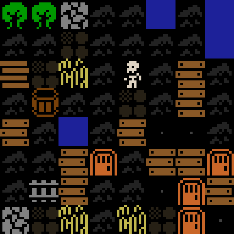 Cell by cell, version 2, medieval village, spiral order, 8 by 8 cells.