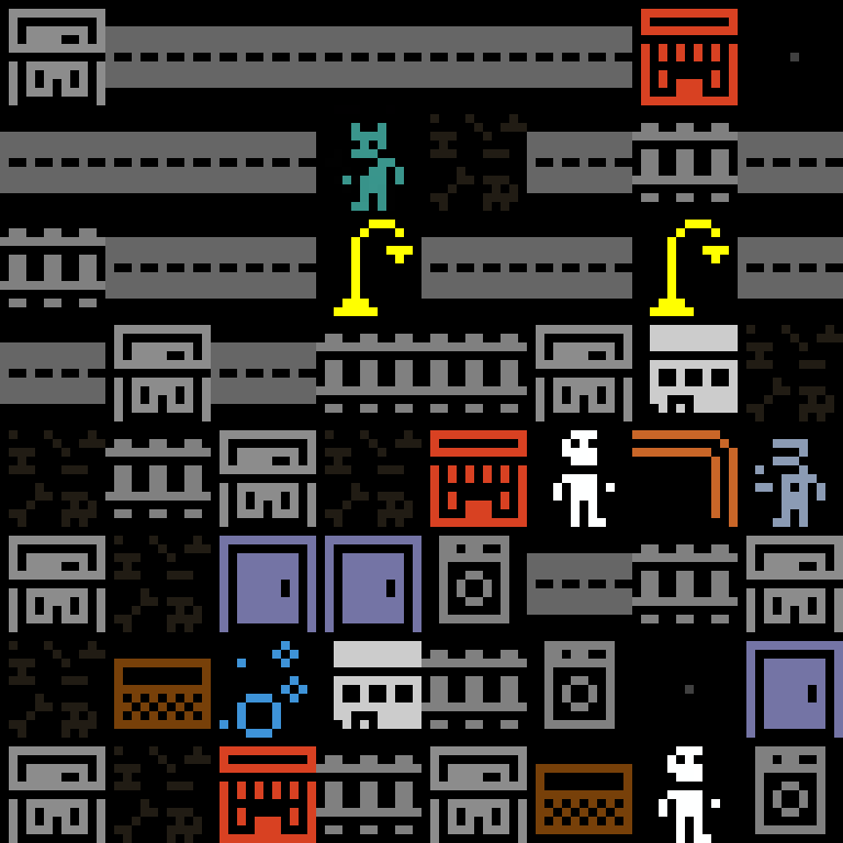 Cell by cell, version 3, cyberpunk block, clustered order, 8 by 8 cells.