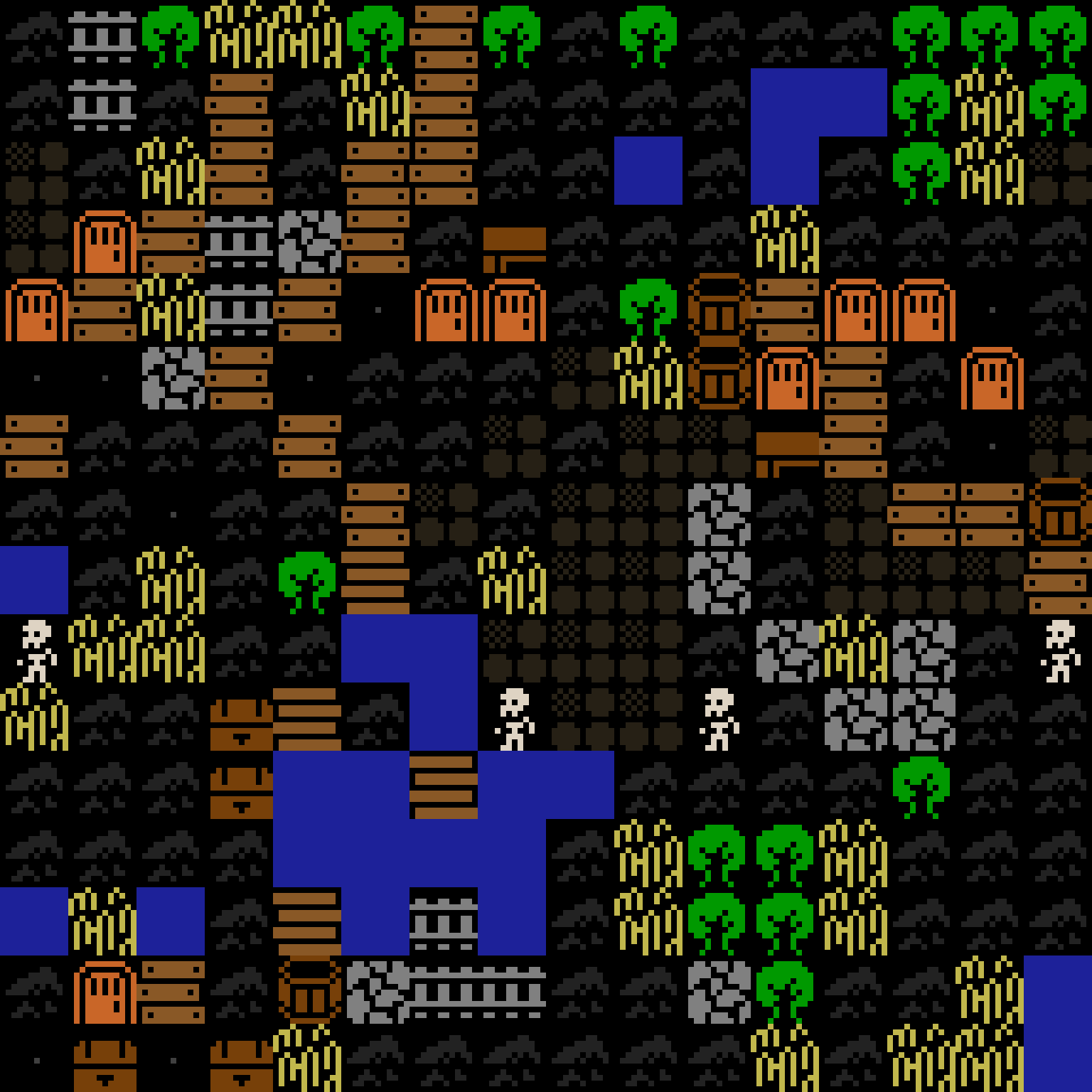 Cell by cell, version 3, medieval village, spiral order, 16 by 16 cells.