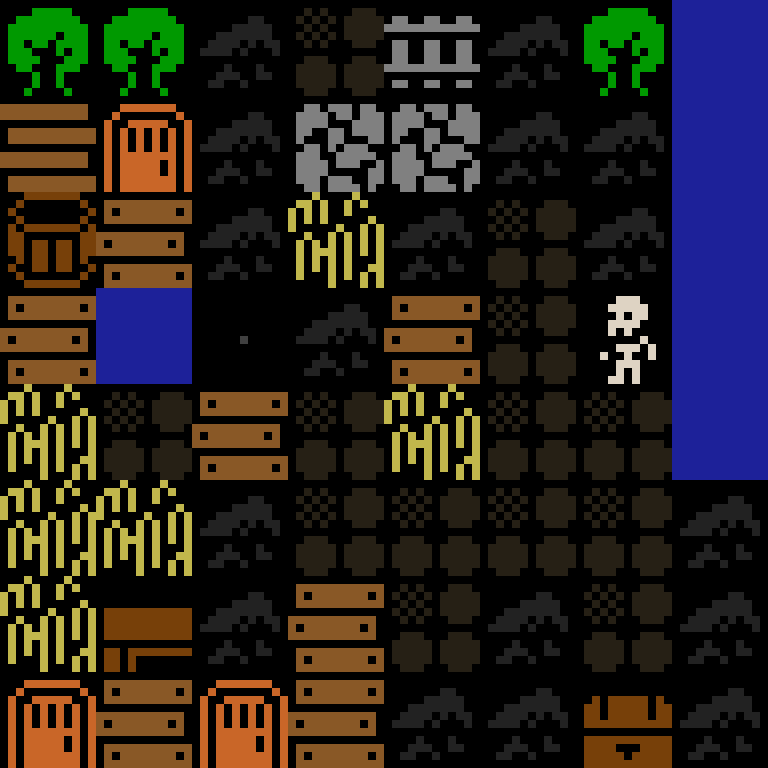 Cell by cell, version 3, medieval village, spiral order, 8 by 8 cells.