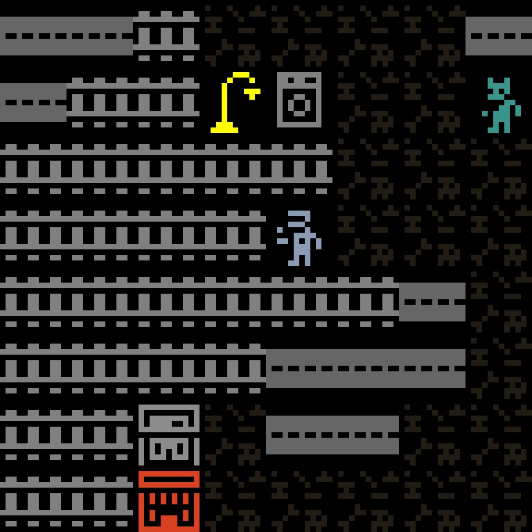 Cell by cell, version 3, cyberpunk block, branching order, 8 by 8 cells.