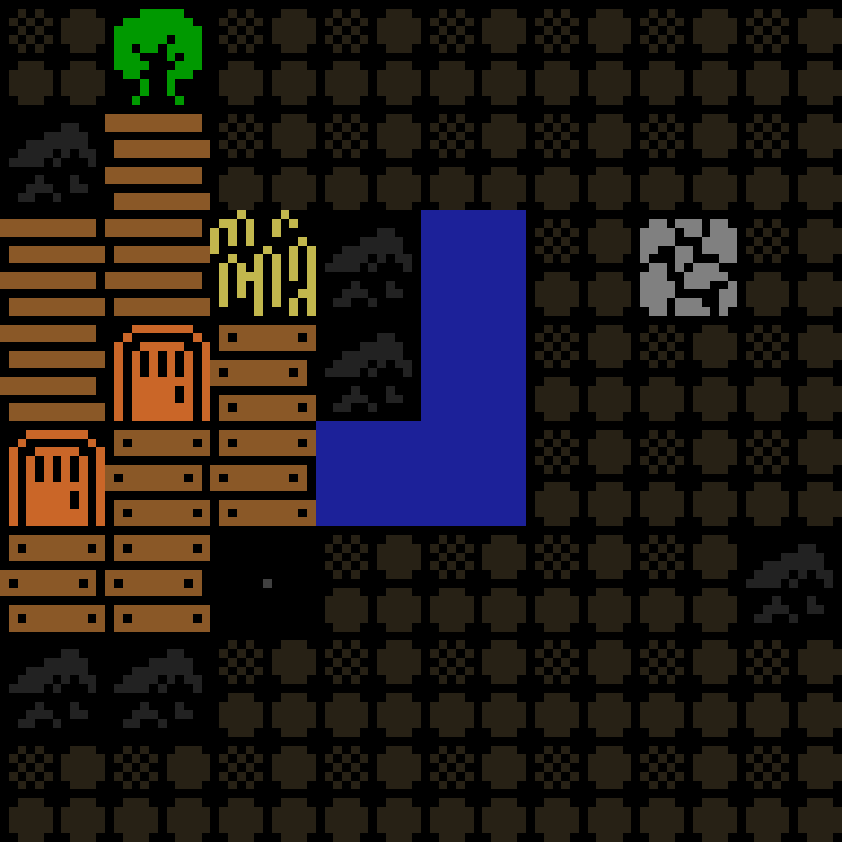 Cell by cell, version 3, medieval village, spiral order, 8 by 8 cells.