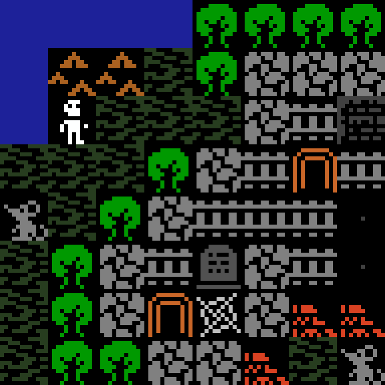 LLM, with version 4’s code, jungle temple, clustered order, 8 by 8 cells.