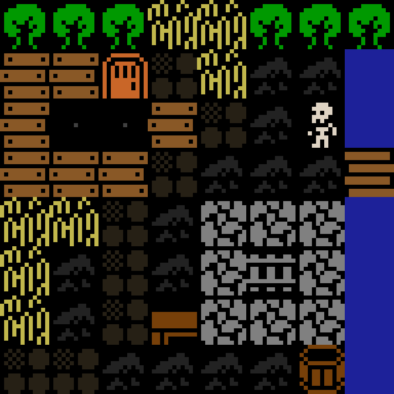 LLM, with version 4’s code, medieval village, spiral order, 8 by 8 cells.