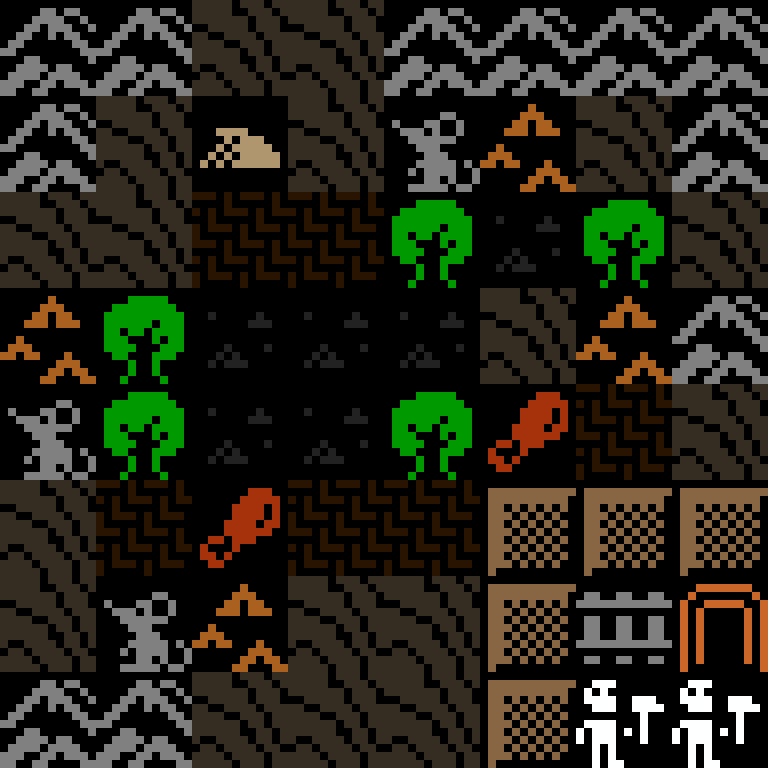 LLM, with version 4’s code, desert outpost, branching order, 8 by 8 cells.