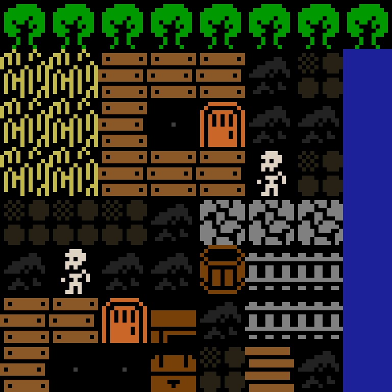 LLM, with version 4’s code, medieval village, clustered order, 8 by 8 cells.