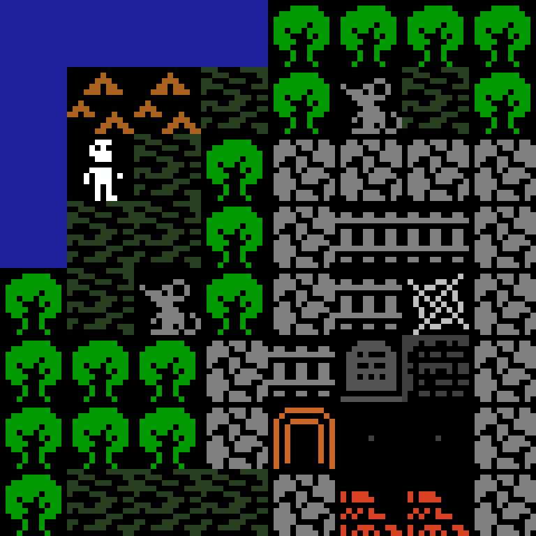 LLM, with version 4’s code, jungle temple, clustered order, 8 by 8 cells.
