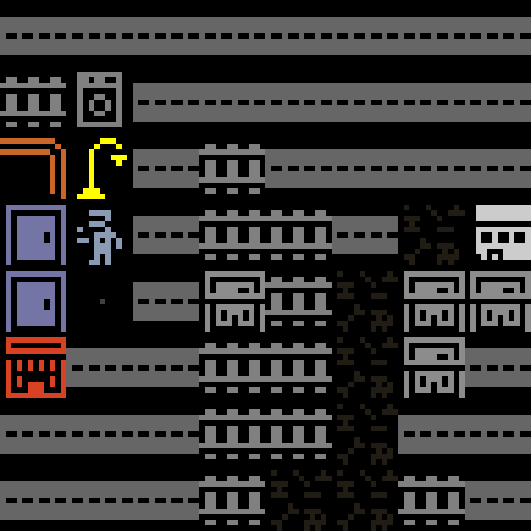 Cell by cell, version 4, cyberpunk block, clustered order, 8 by 8 cells.