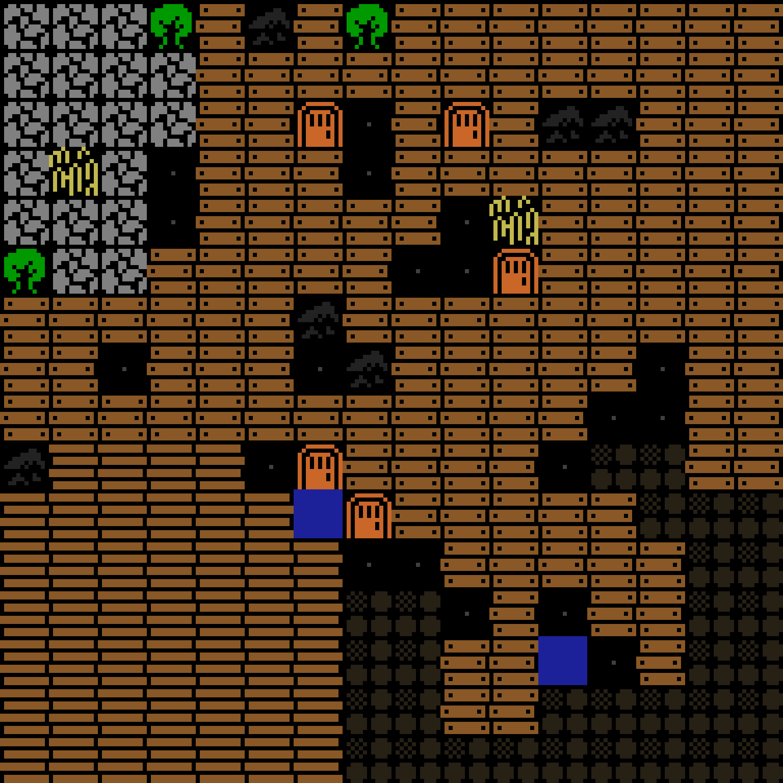 Cell by cell, version 4, medieval village, spiral order, 16 by 16 cells.