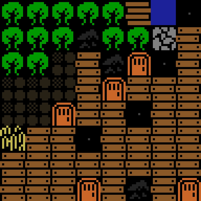 Cell by cell, version 4, medieval village, clustered order, 8 by 8 cells.