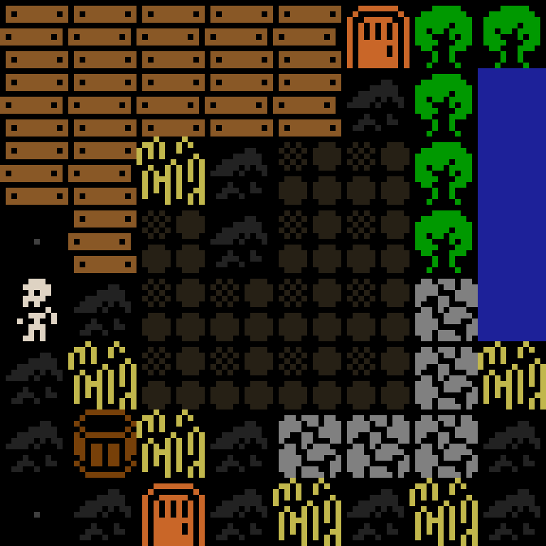 Cell by cell, version 4, medieval village, spiral order, 8 by 8 cells.