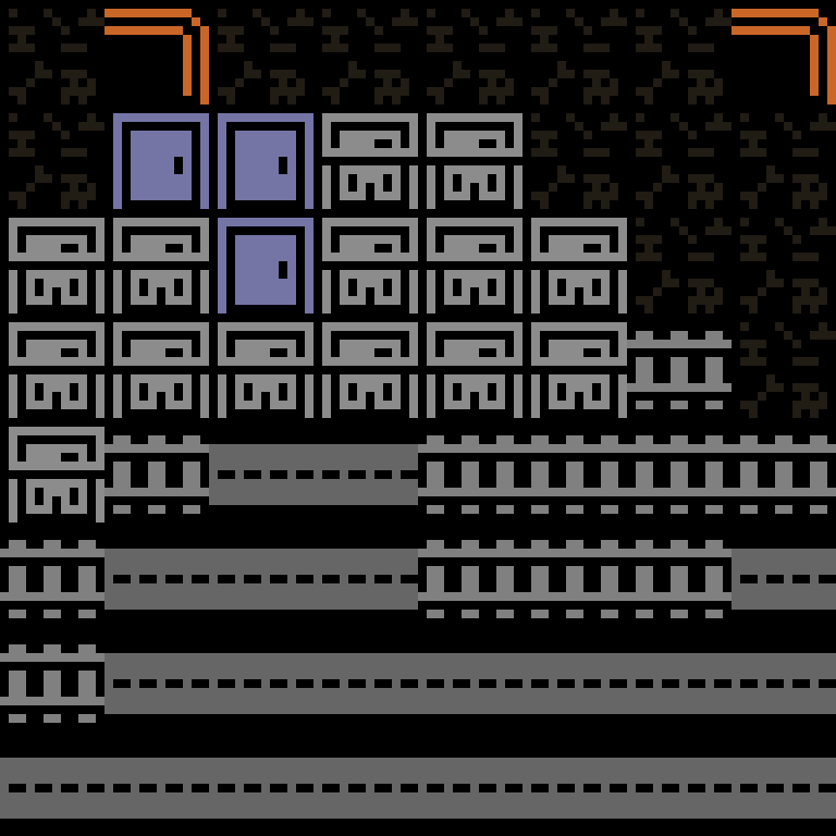 Cell by cell, version 5, cyberpunk block, clustered order, 8 by 8 cells.