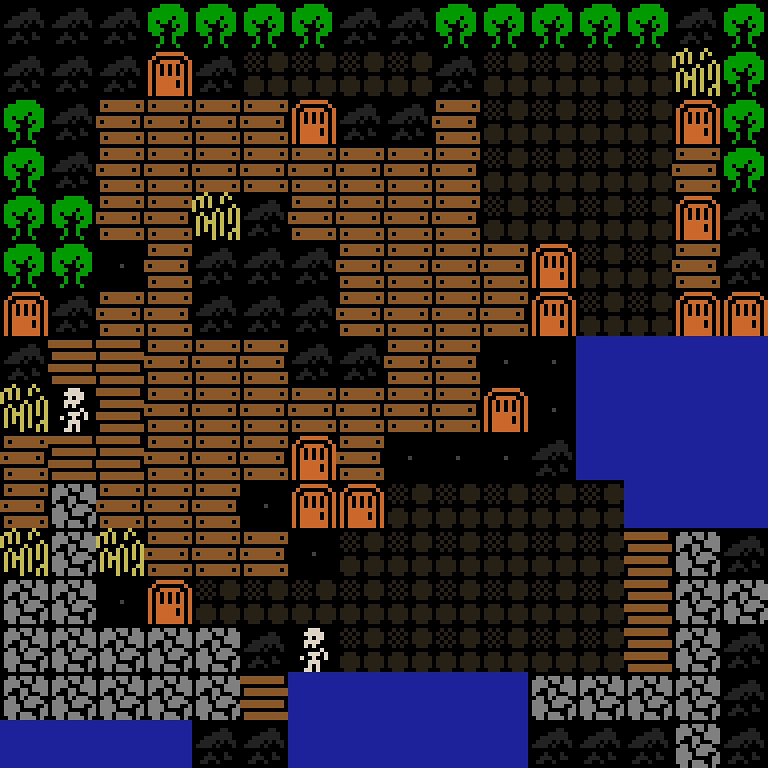 Cell by cell, version 5, medieval village, spiral order, 16 by 16 cells.