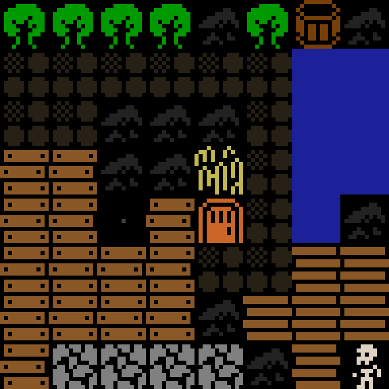Cell by cell, version 5, medieval village, spiral order, 8 by 8 cells.