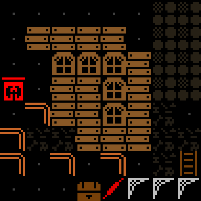 Cell by cell, version 5, haunted mansion, spiral order, 8 by 8 cells.