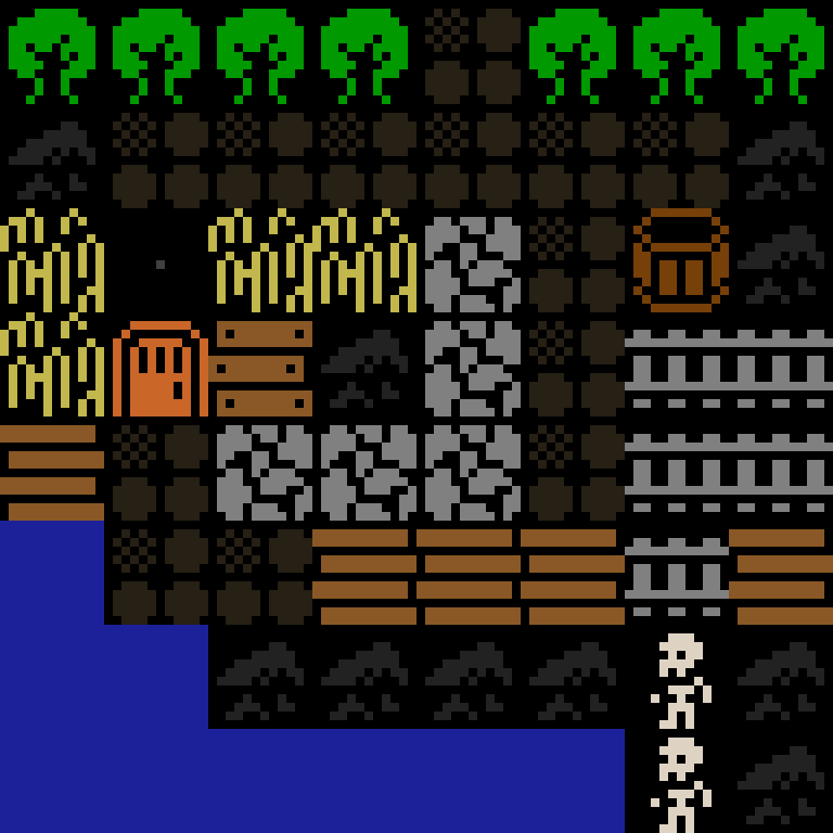 Cell by cell, version 5, medieval village, spiral order, 8 by 8 cells.