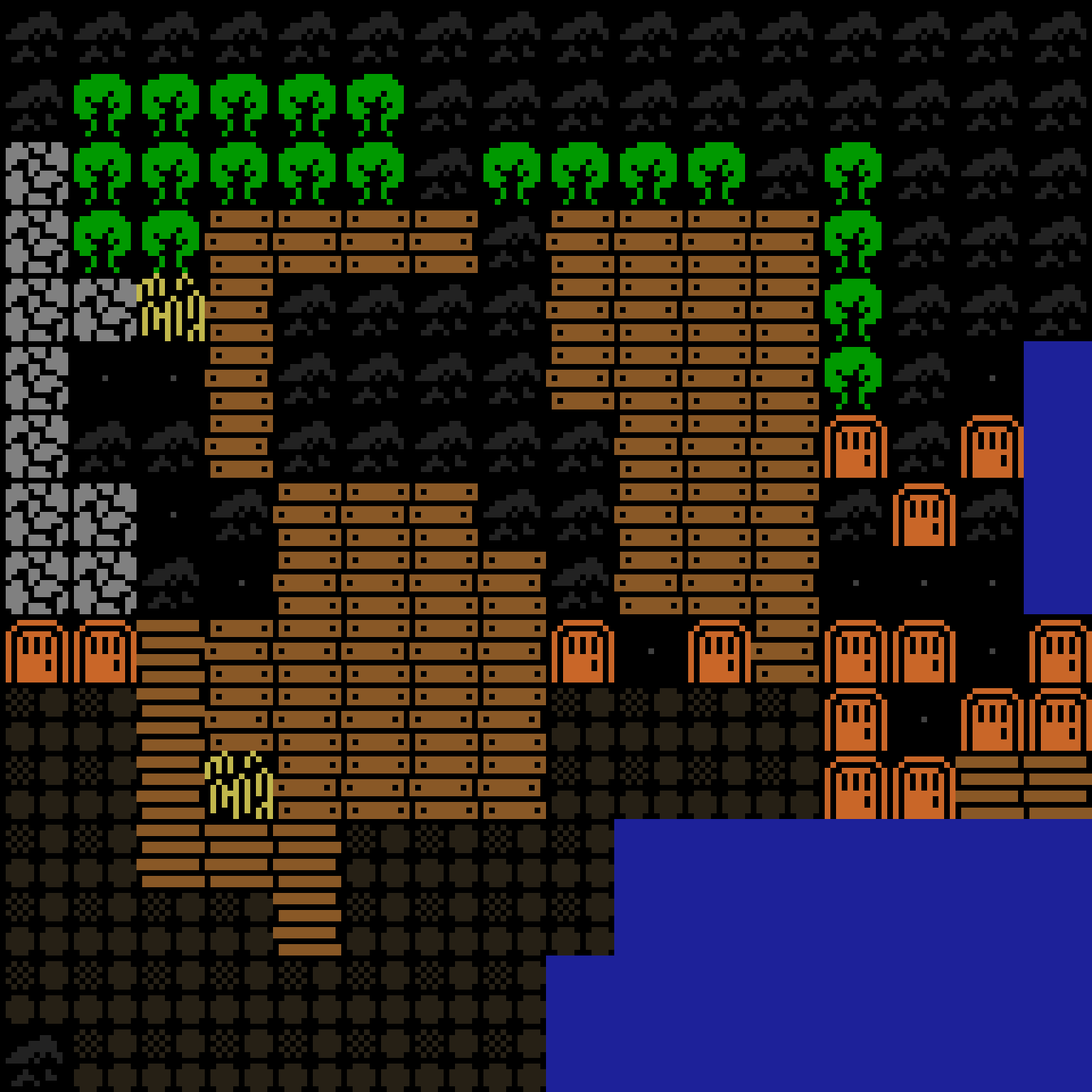 Cell by cell, version 6, medieval village, spiral order, 16 by 16 cells.