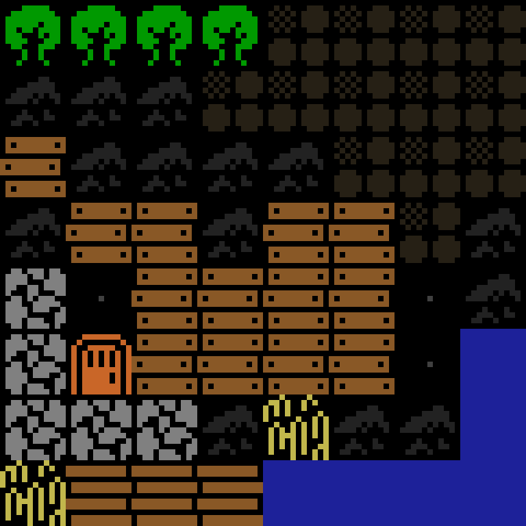 Cell by cell, version 6, medieval village, spiral order, 8 by 8 cells.