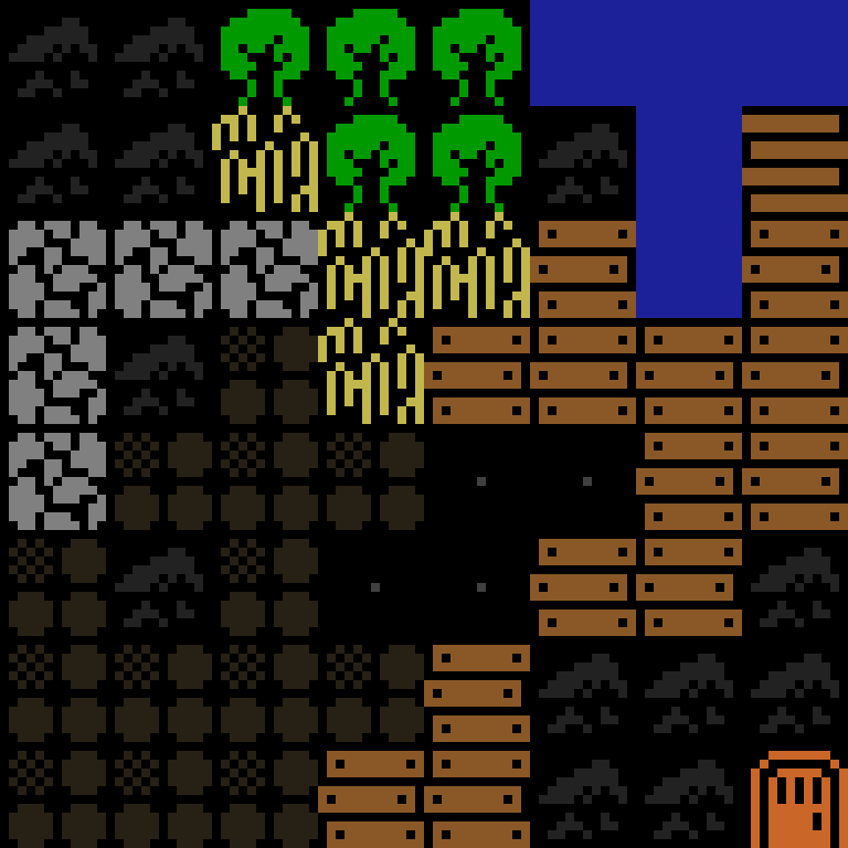 Cell by cell, version 6, medieval village, clustered order, 8 by 8 cells.