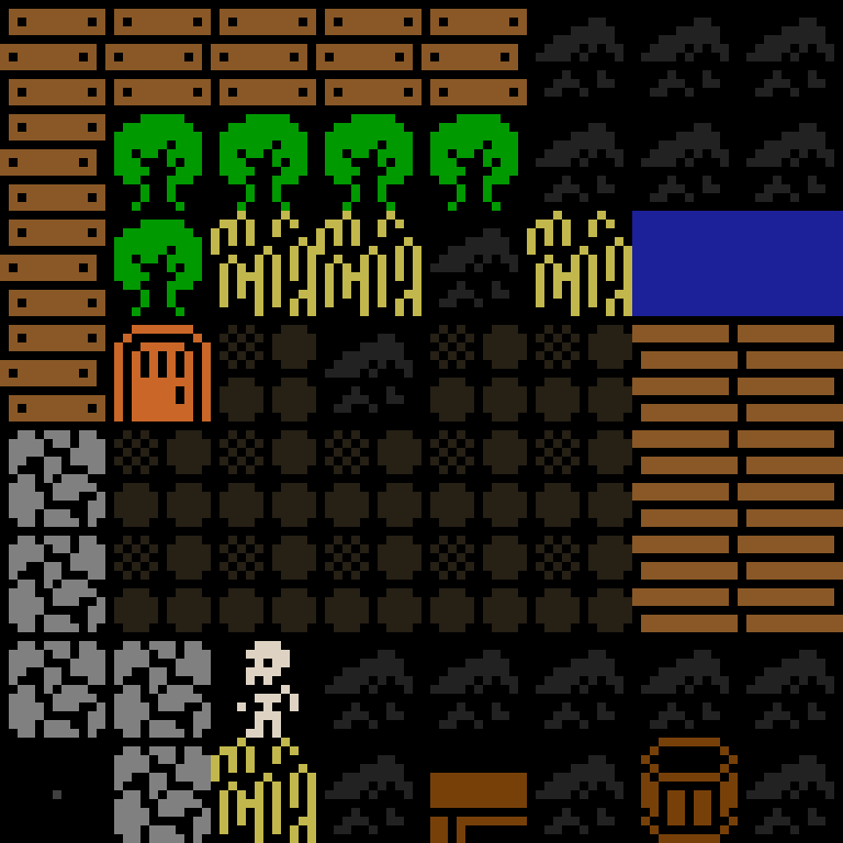 Cell by cell, version 6, medieval village, spiral order, 8 by 8 cells.