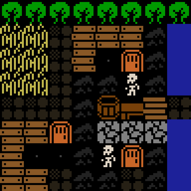LLM, with version 7’s code, medieval village, clustered order, 8 by 8 cells.