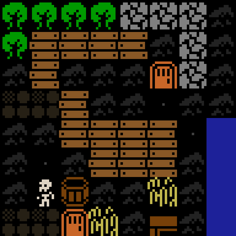 Cell by cell, version 7, medieval village, spiral order, 8 by 8 cells.