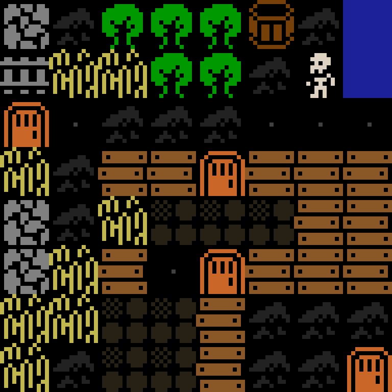 Cell by cell, version 7, medieval village, clustered order, 8 by 8 cells.