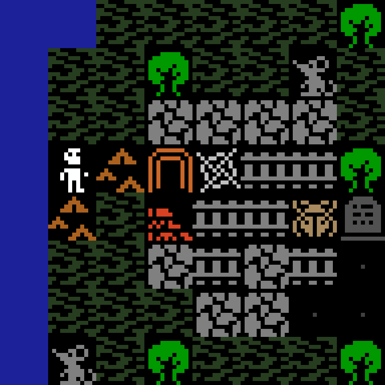 LLM, with version 8’s code, jungle temple, clustered order, 8 by 8 cells.