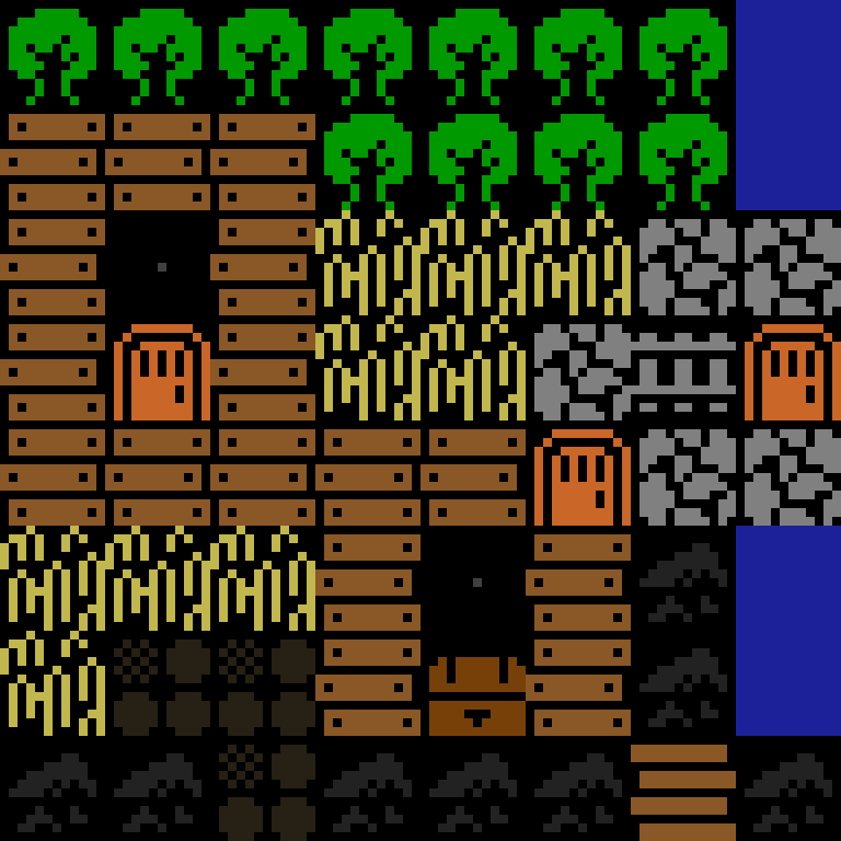 LLM, with version 8’s code, medieval village, spiral order, 8 by 8 cells.