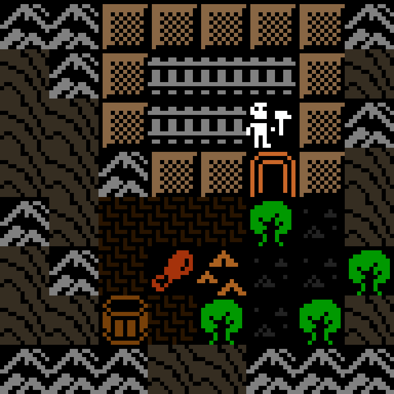 LLM, with version 8’s code, desert outpost, branching order, 8 by 8 cells.