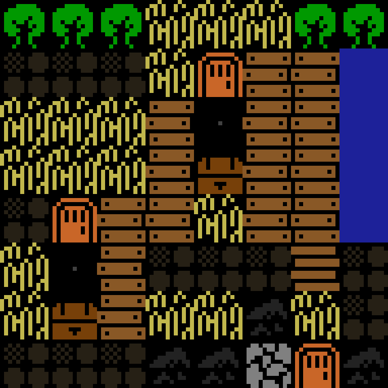 LLM, with version 8’s code, medieval village, clustered order, 8 by 8 cells.