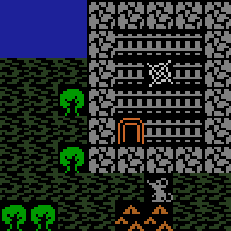 LLM, with version 8’s code, jungle temple, clustered order, 8 by 8 cells.