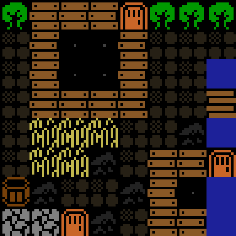 LLM, with version 8’s code, medieval village, frontier order, 8 by 8 cells.