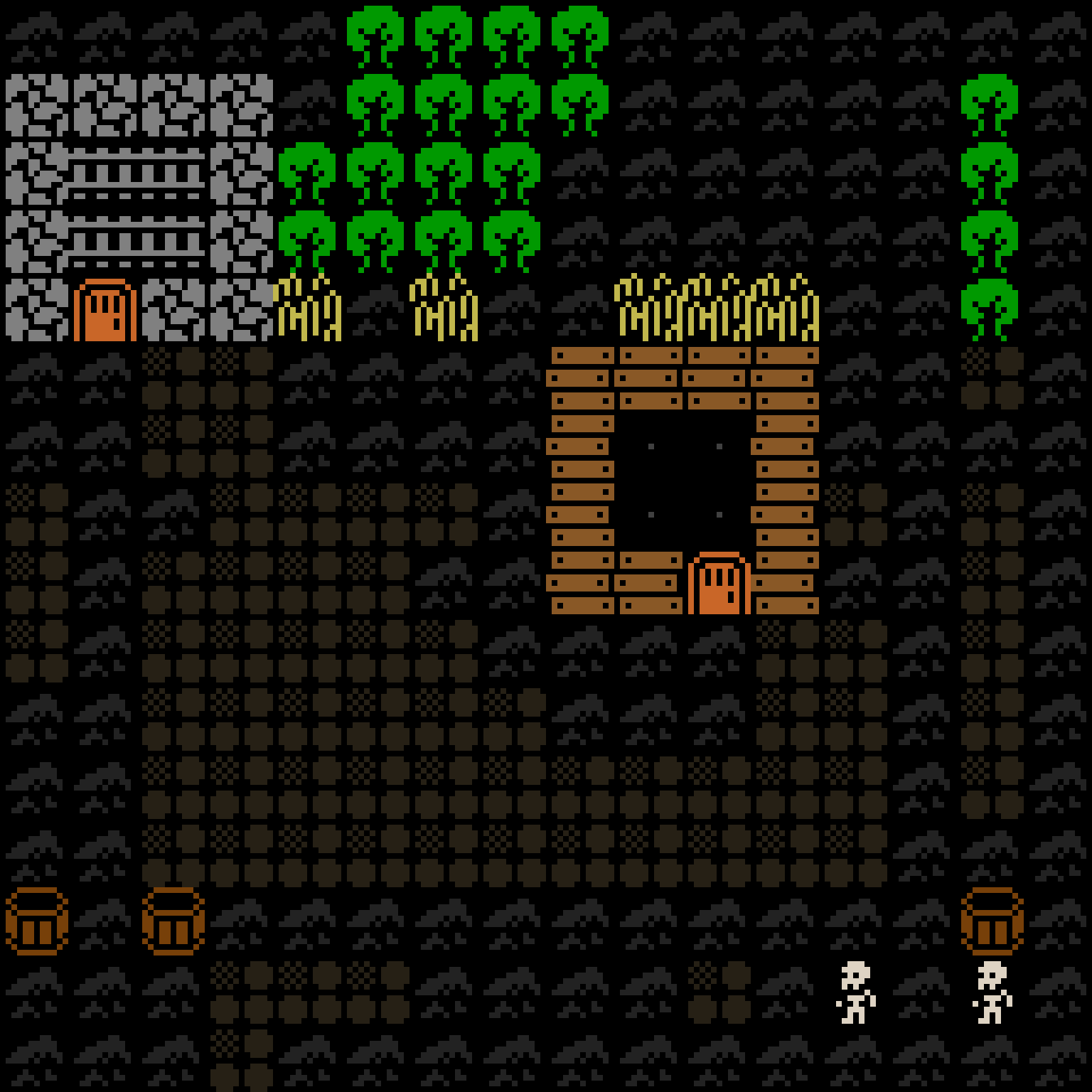 Cell by cell, version 8, medieval village, spiral order, 16 by 16 cells.