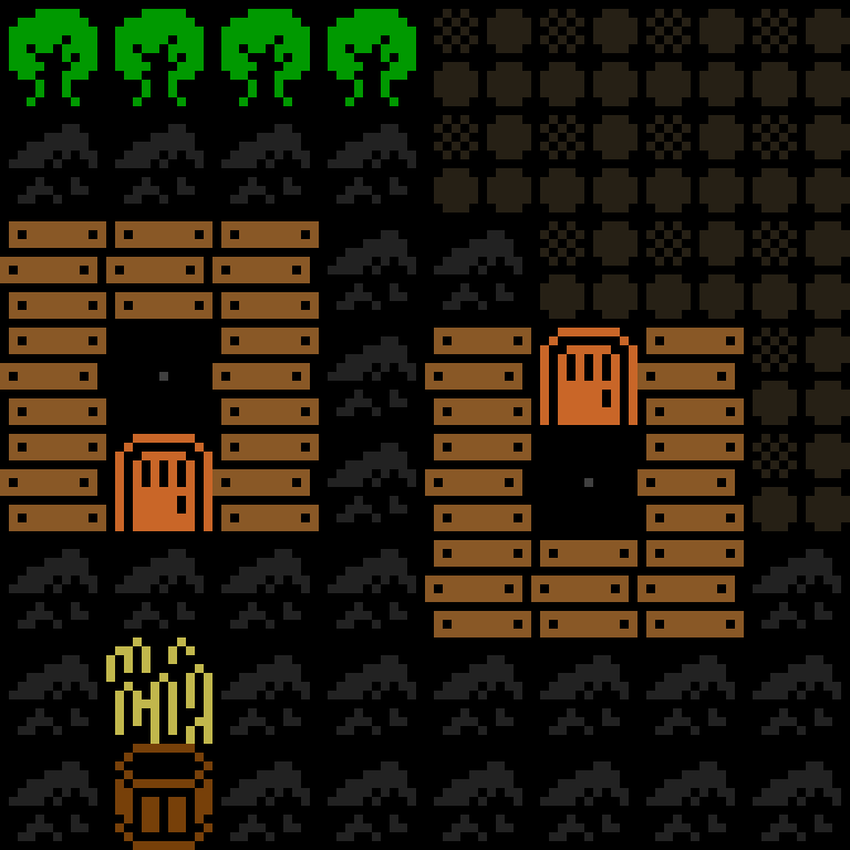 Cell by cell, version 8, medieval village, spiral order, 8 by 8 cells.