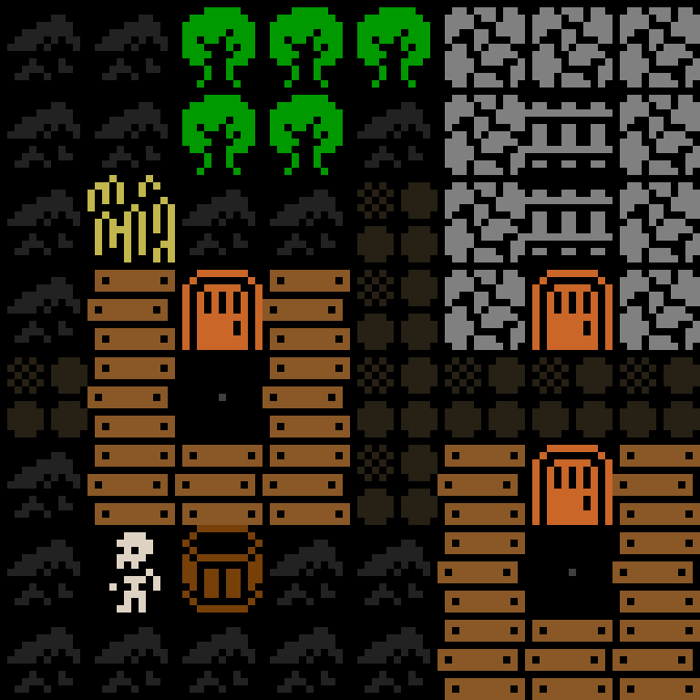 Cell by cell, version 8, medieval village, spiral order, 8 by 8 cells.