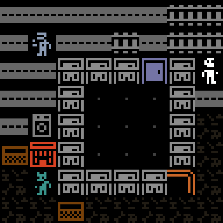 Cell by cell, version 9, cyberpunk block, clustered order, 8 by 8 cells.
