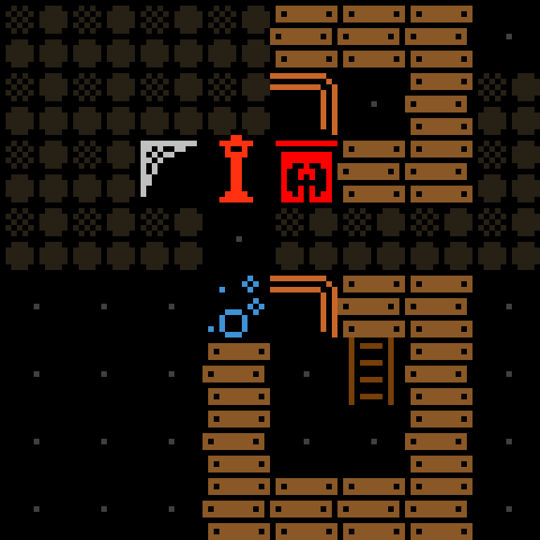 v9: two rooms with doors and a candle, a chest in one.