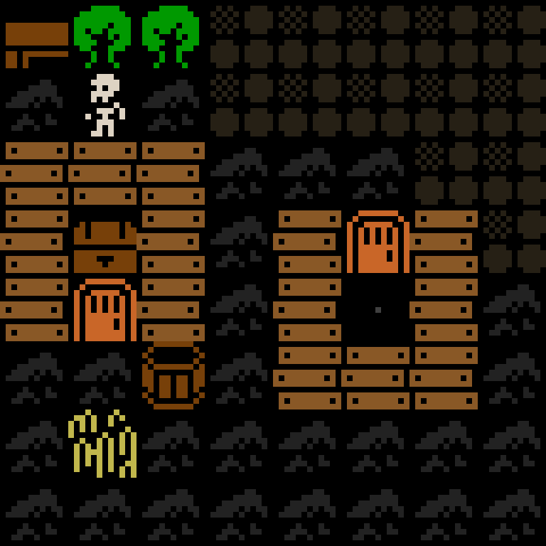 Cell by cell, version 9, medieval village, spiral order, 8 by 8 cells.