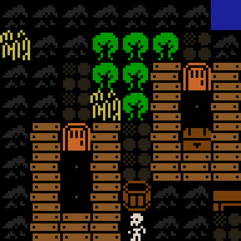 Cell by cell, version 9, medieval village, clustered order, 8 by 8 cells.